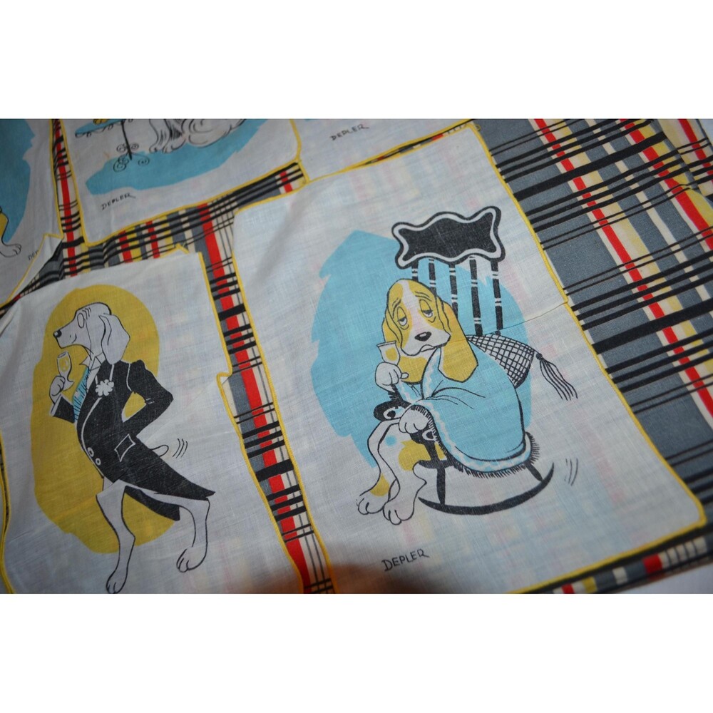 1940 Depler Cocktail Napkins Set of Seven Anthropomorphic Dogs Very Rare - Picture 6 of 6